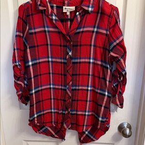 Red Plaid Button Down Shirt for Women
